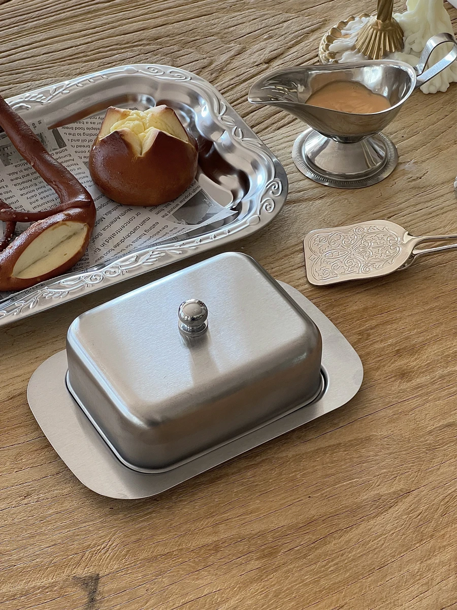 304 Stainless Steel Butter Storage Box Cake Bread Fruit Container Steak Salad Biscuit Serving Tray Restaurant Hotel Kitchen