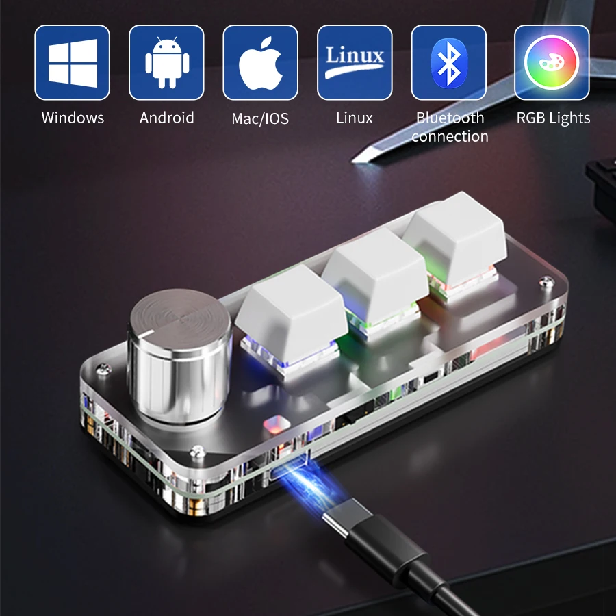 ミニ Bluetooth プログラミングマクロカスタムキーボード 2.4G RGB 3Key ノブコピーペースト Photoshop ゲームキーパッドメカニカルホットスワップマクロパッド