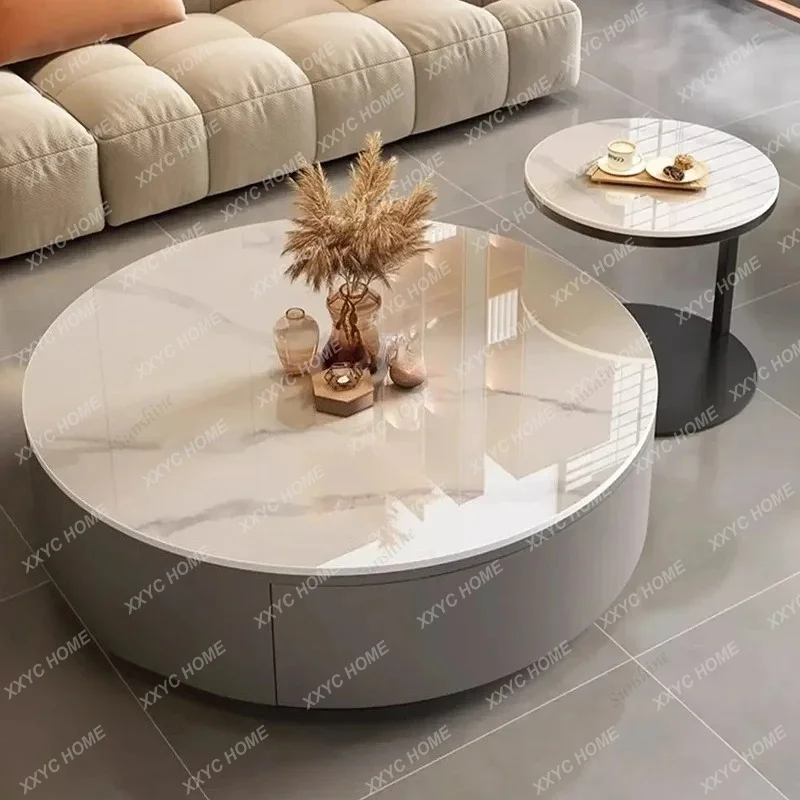 Round Decoration Coffee Table Luxury Modern Living Room Storage Drawers Moving Side Table Standing Couchtisch Home Furniture