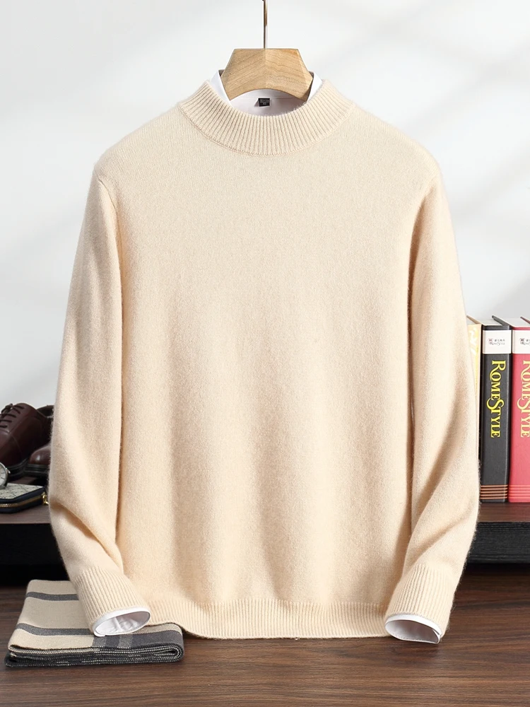 TLOML Suéter masculino grosso 100% caxemira, gola redonda, manga comprida, pulôver, outono inverno, macio, quente, malhas de caxemira, tops casuais inteligentes