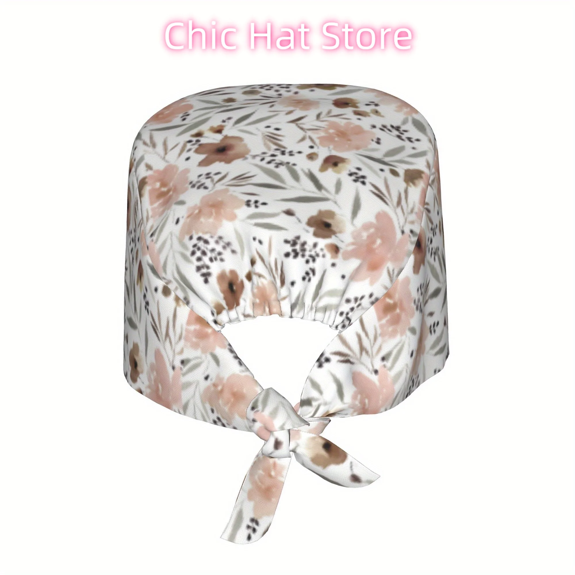 1pc Floral Print Unisex Adjustable Work Cap - Lightweight, Dustproof Nurse & Chef Hat with Tie-Back Design, Stylish Scrub Cap fo