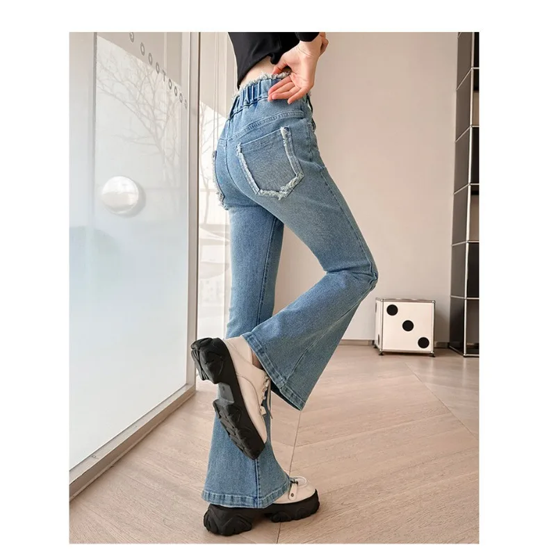 UNITIM Kinder Mädchen Schlaghosen 2026 Herbst 3-14 Jahre Kinder Mädchen Einfache Denim-Hosen Elastischer Bund Junge Teenager Mädchen Jeans – Detail 17