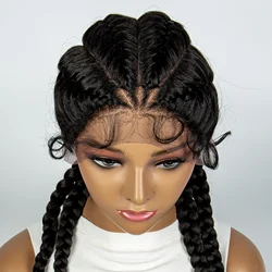 Synthetic Cornrow Braiding Wigs for Women with Baby Hair Natural Color Handmade Braided Braids Wig Lace Front Double Dutch Braid
