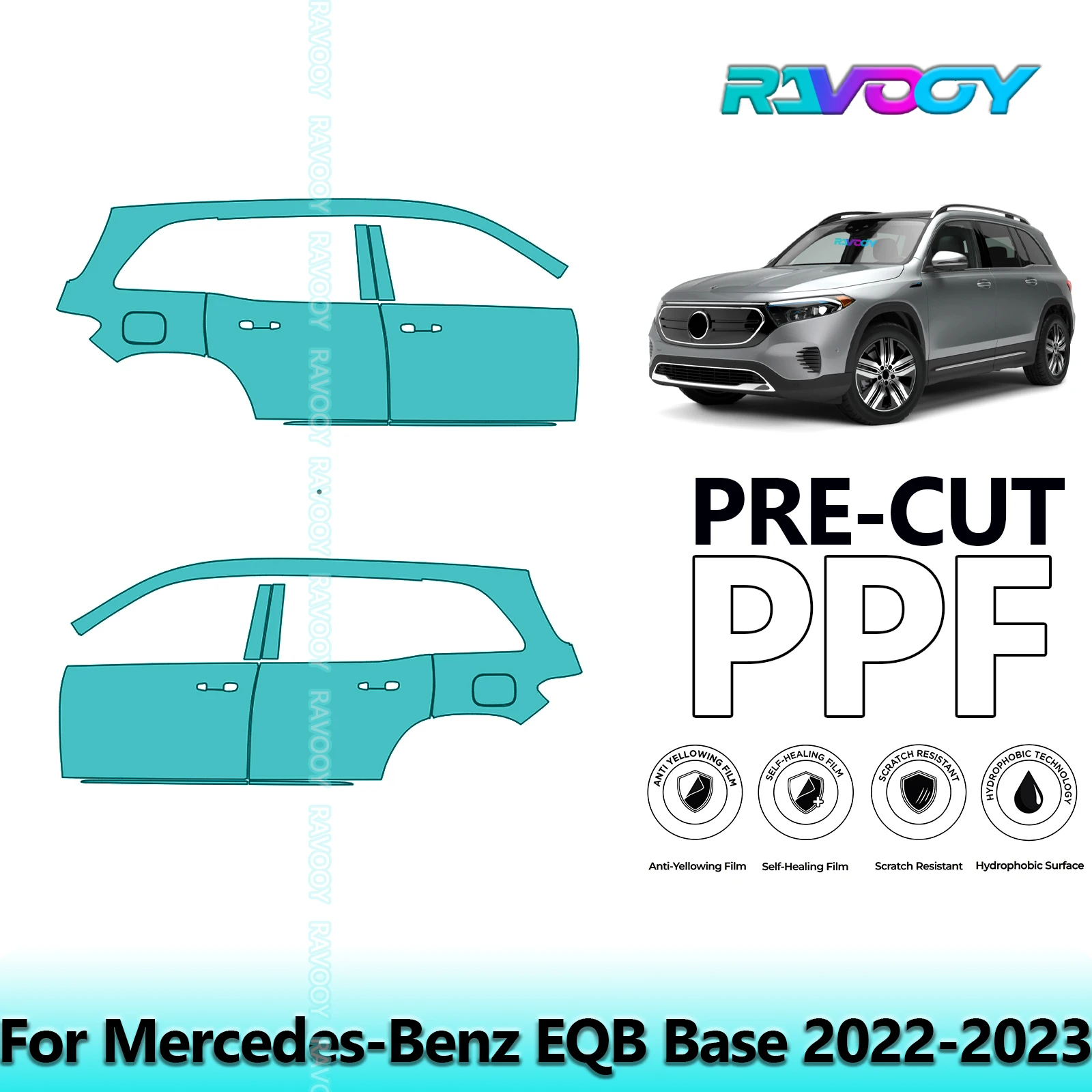 

For Mercedes-Benz EQB Base 2022-2023 8.5mil Clear Matte Pre-Cut PPF Door & A/B Pillar Kit TPU Paint Protection Film Set
