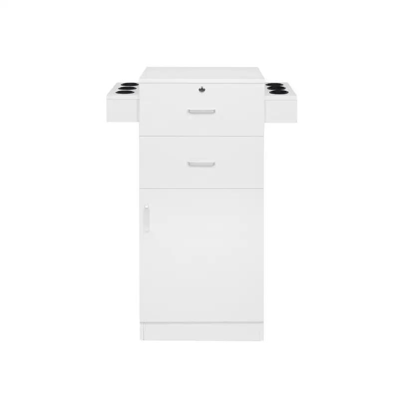 

Шкаф для салона плотности P2 с 2 ящиками, 1 дверью, 6 слотами для фена, двойным ухом, запиранием, белой отделкой