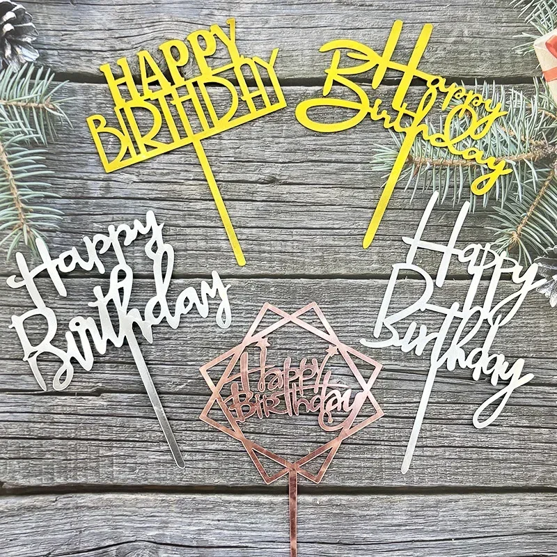 10 Stück Silber Gold Acryl Happy Birthday Cake Topper Baby Shower Party Dekorationen Cupcake Topper Jubiläumsfeier – Detail 5