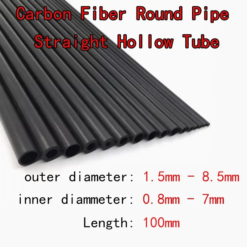 

RVMJHGF 1 шт., длина 100 мм, 1,5/1,8/2/2,5/3/3,5/4/4,5/4,5/4,7/5/5,5/6/7/8/8,5 мм, внешний диаметр, круглая трубка из углеродного волокна, полая прямая
