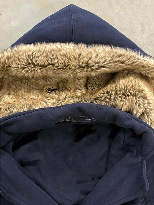 الأزرق Fce اصطف هوديي Jaet المرأة خمر تصميم الإحساس الخريف الشتاء ملابس خارجية الفتيات الوقوف صالح مزيج القطن