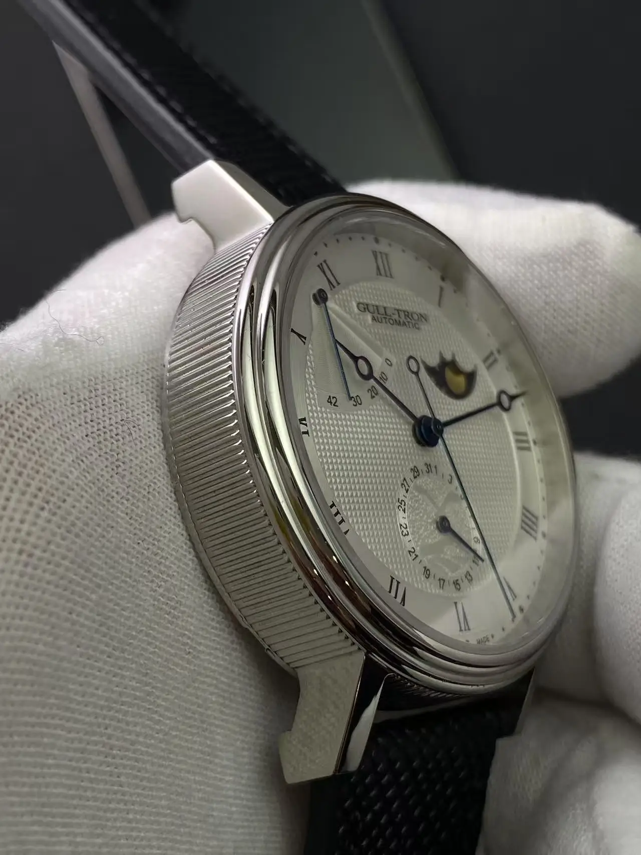 Moon phase automatic mechanical men's watch multifunctional retro seagull ST2153 movement retro coin pattern case