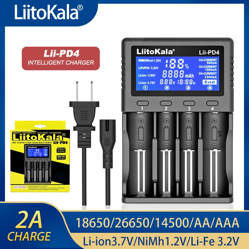 NEW Liitokala Lii-PD4 Lii-100 3.7V 3.2V 1.2V Smart Battery Charger LCD Display 18650 21700 26650 18350  AA AAA Etc Test Capacity