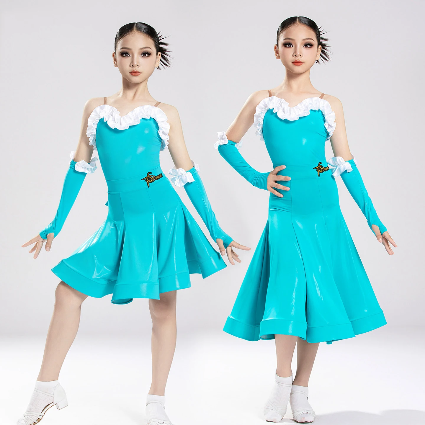 Glossy Blue Latin Dance Performance Dress Girls Rumba Waltz Ballroom Dance Kids Modern Dance Competition Stage Clothing DN23993