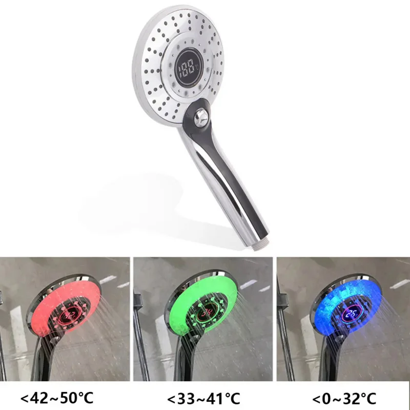 LED Shower Head Digital 3 Modes Adjust Temperature Sensor Hand Held Bathroom ABS Shower Head High Pressure Water Saving Faucet