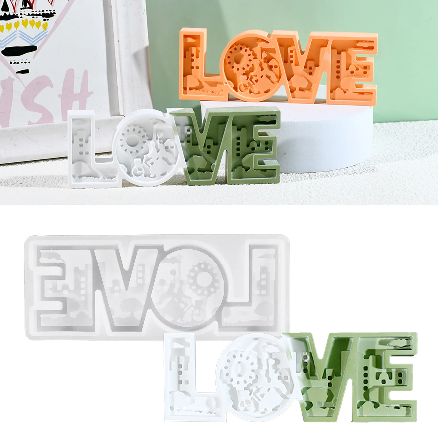 Silicone mold, heart-shaped letter hollowed-out pattern silicone mold, text decoration mold, DIY mold