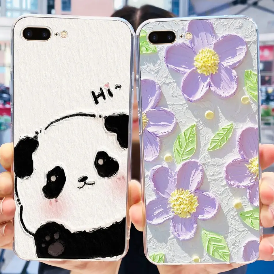 For iPhone 7 8 Plus Phone Case iPhone7 iPhone8 7Plus 8Plus SE 2020 2022 Cute Panda Flower Pattern Soft Silicone TPU Cases
