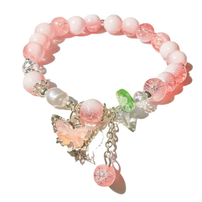 Pulsera con cubierta de leche de cristal con forma de mariposa, pulseras de estilo fresco para novias y estudiantes, joyería para amigos, cadena de cuentas de regalo