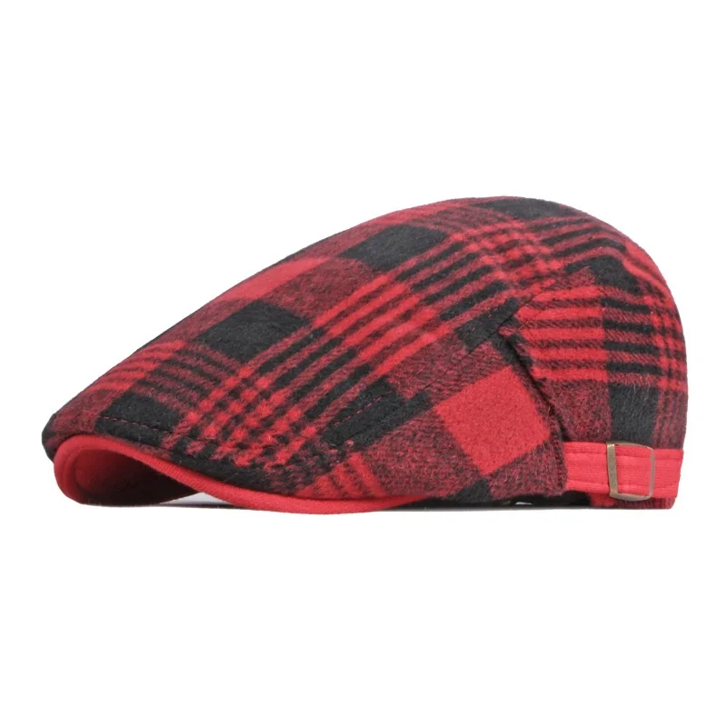 Winter Thick Woolen Warm Beret Men's British Plaid Duckbill Cap Women's Casual Forwarder Hat Baret Chapeau Bere