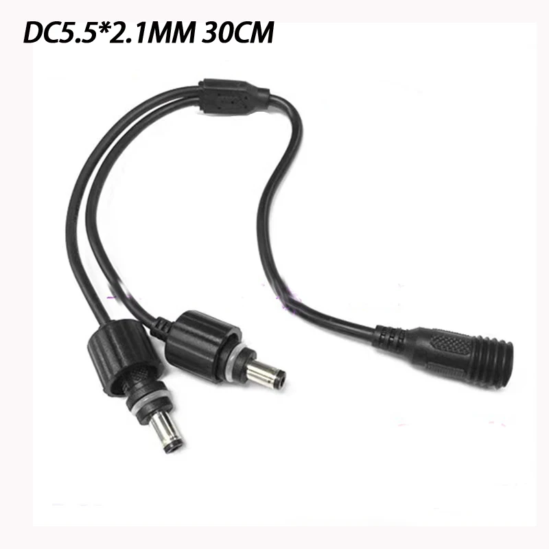 12V Full Copper Waterproof Connector DC5.5*2.1MM Female to Two Male Splitter Cord LED Surveillance All Copper  Power Cable 30cm