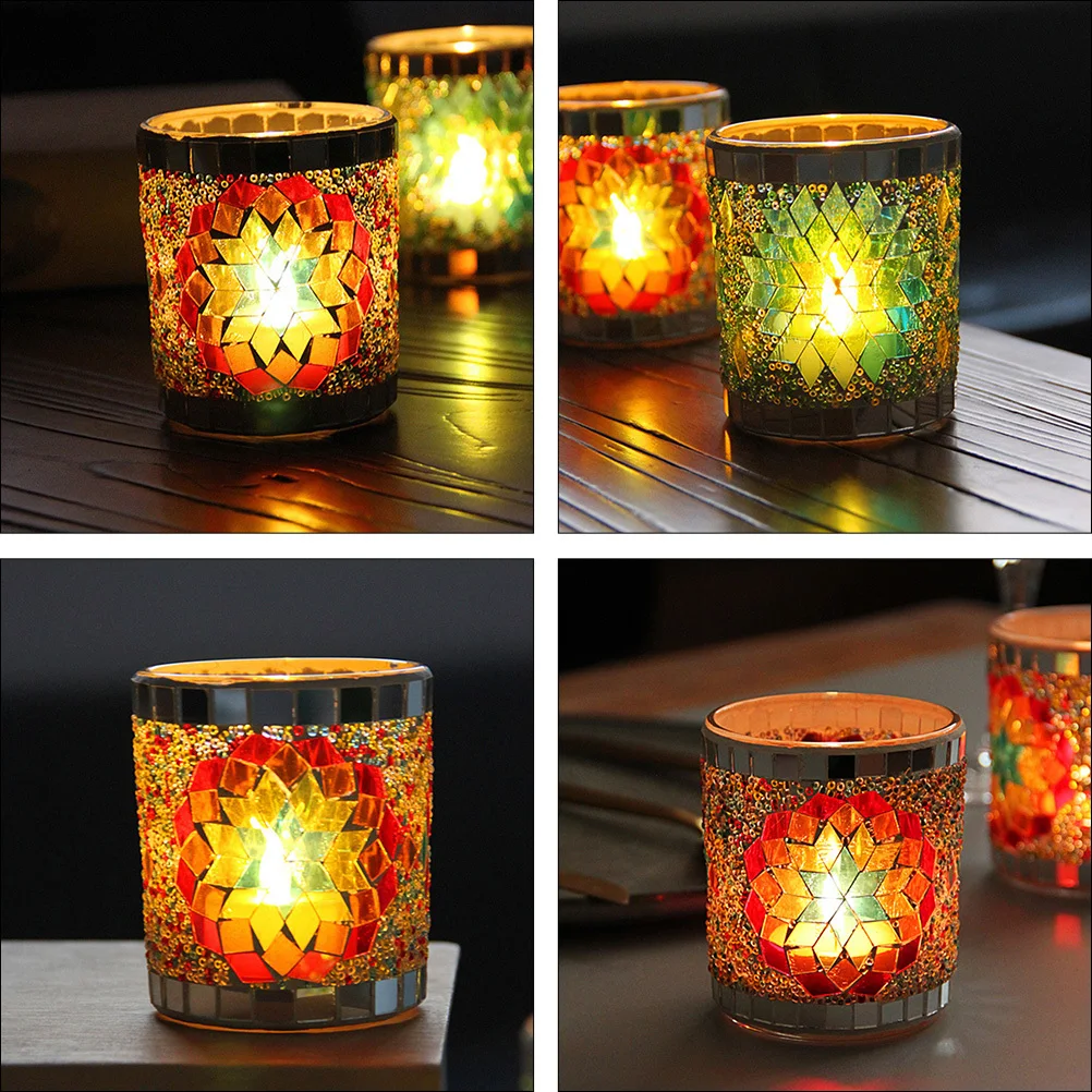 

1Pcs Flower Holder Colorful Mosaic Glass Candlestick Decorative Succulent Pot Home Ornament Coffee Shop Bar Aromatherapy