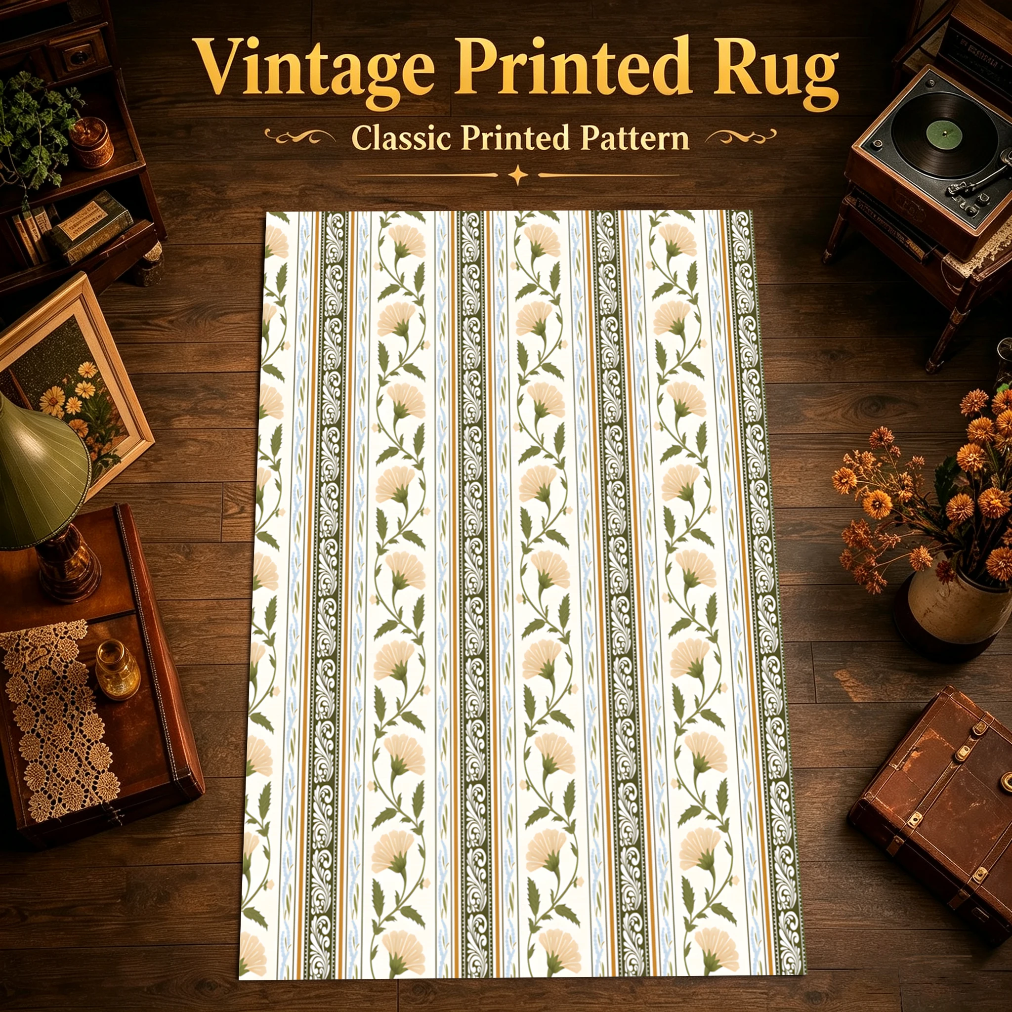2D Large Carpet with Light Pink Floral Stripes, Retro French Style, Suitable for Living Room, Bedroom, and the Entire House, Instantly Refreshes Autumn and Winter Decor