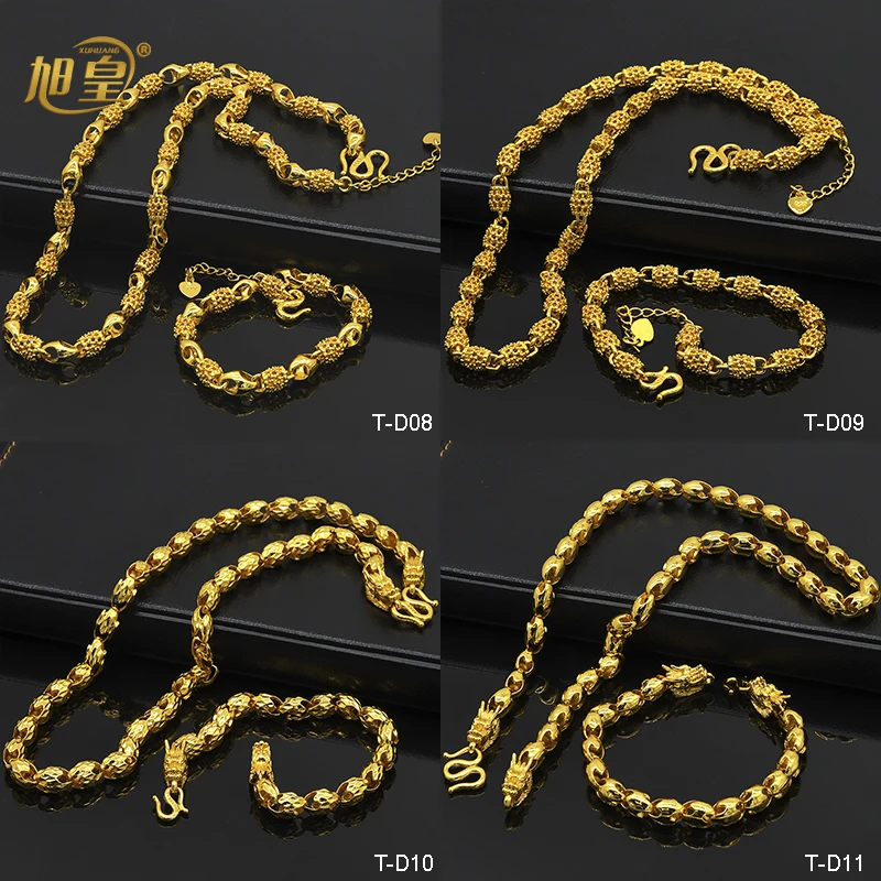 

XUHUANG Indian Luxury 24k Gold Plated Dragon Head Necklace Bracelet Set For Women Arabic Charm Choker Set Wedding Banquet Gifts