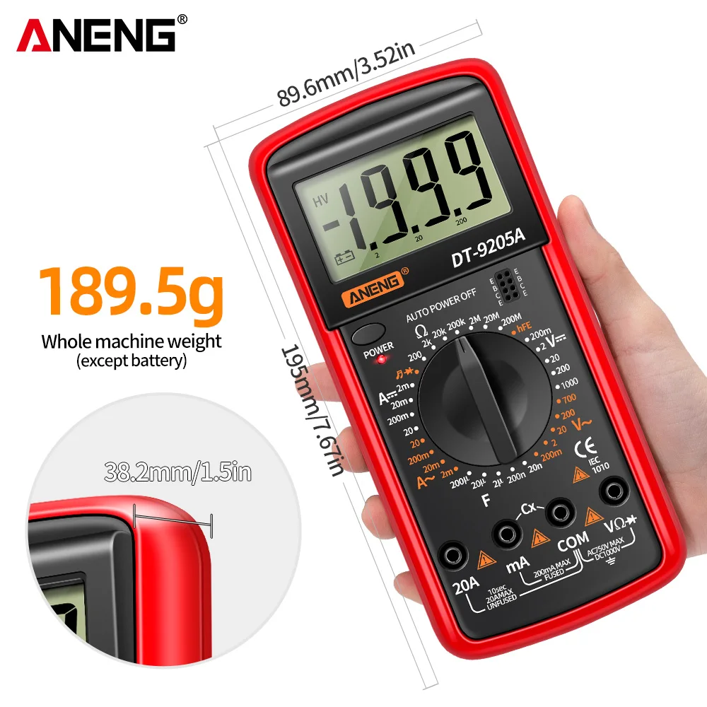 ANENG DT9205A DIGIT METER Multímetros Profissionais AC/DC Transistor medidores de tensão TESTER NCV True RMS Analógico Auto Range Multie