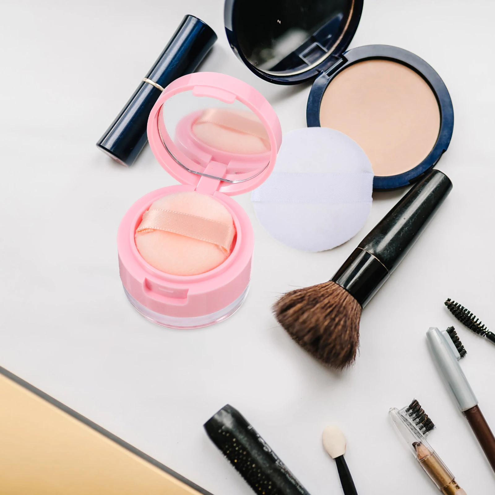 2er-Set, 2er-Set, kleines Clamshell-Etui, Spiegel, für Reisen, lose Hülle, kompakt, leicht, auslaufsicher, langlebig, tragbar, Mehrzweck-Make-up