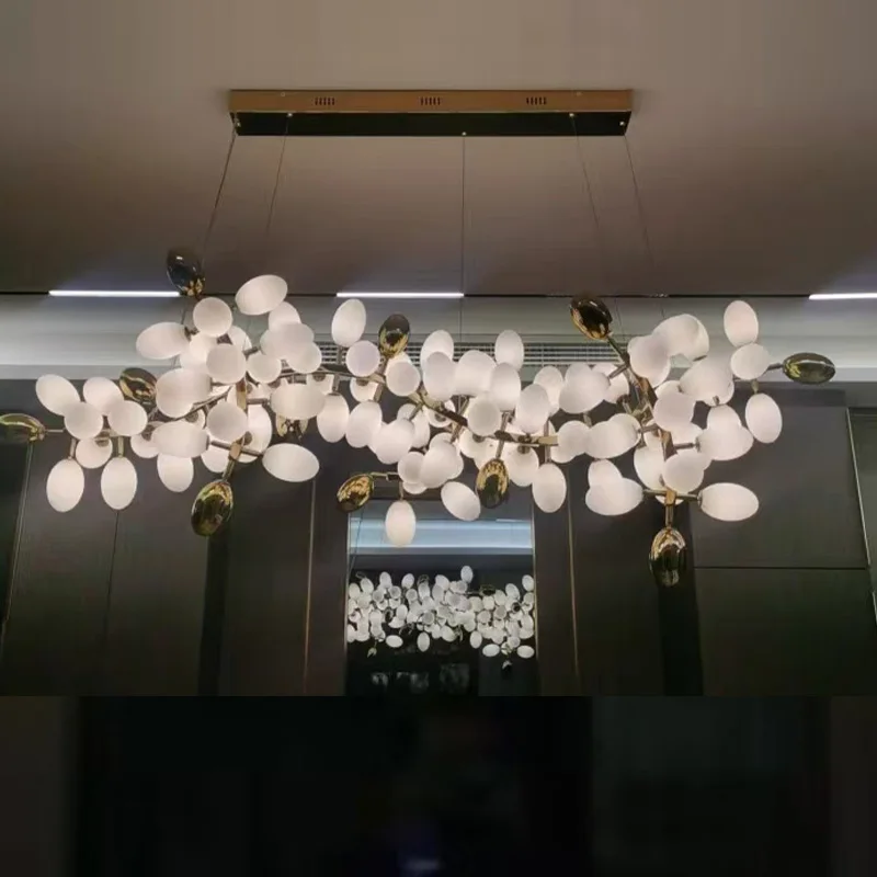 

2025 Modern Gold Finish Chandelier Grape Design White Jade Glass 3 Color Dimmable for Restaurant Dining Room