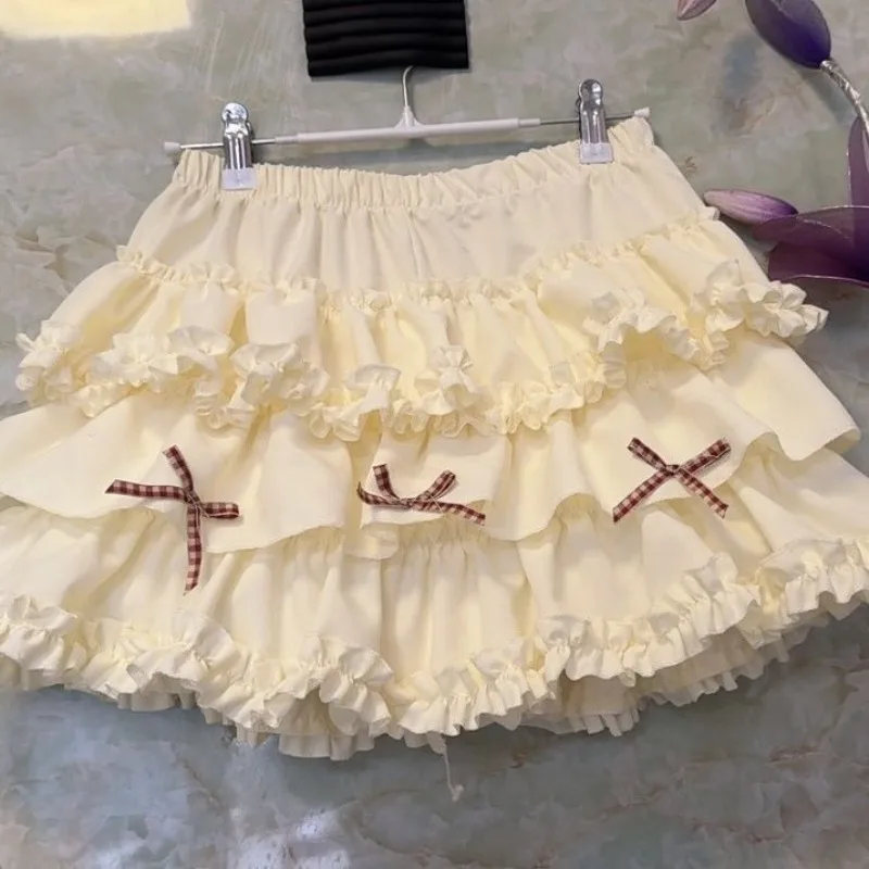 Japanese Sweet Lolita Style Cake Skirt Women Kawaii Bow Ruffle Party Mini Skirts Ballet Girls Cute Y2k Fashion Faldas Mujer New