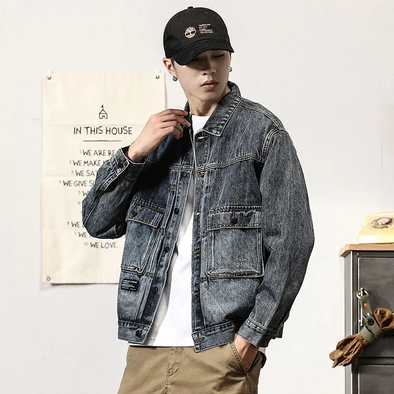 Spring and Autumn New Loose Denim Jacket Men\'s Casual Retro Washed Work Jacket