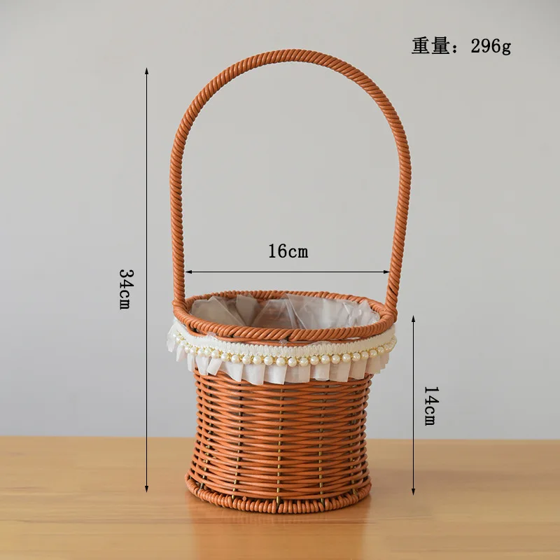 

Woven Rattan Picnic Basket Handle Floral Arrangements Storage Waterproof Lining Wedding Easter Home Decoration Garden Harvesting