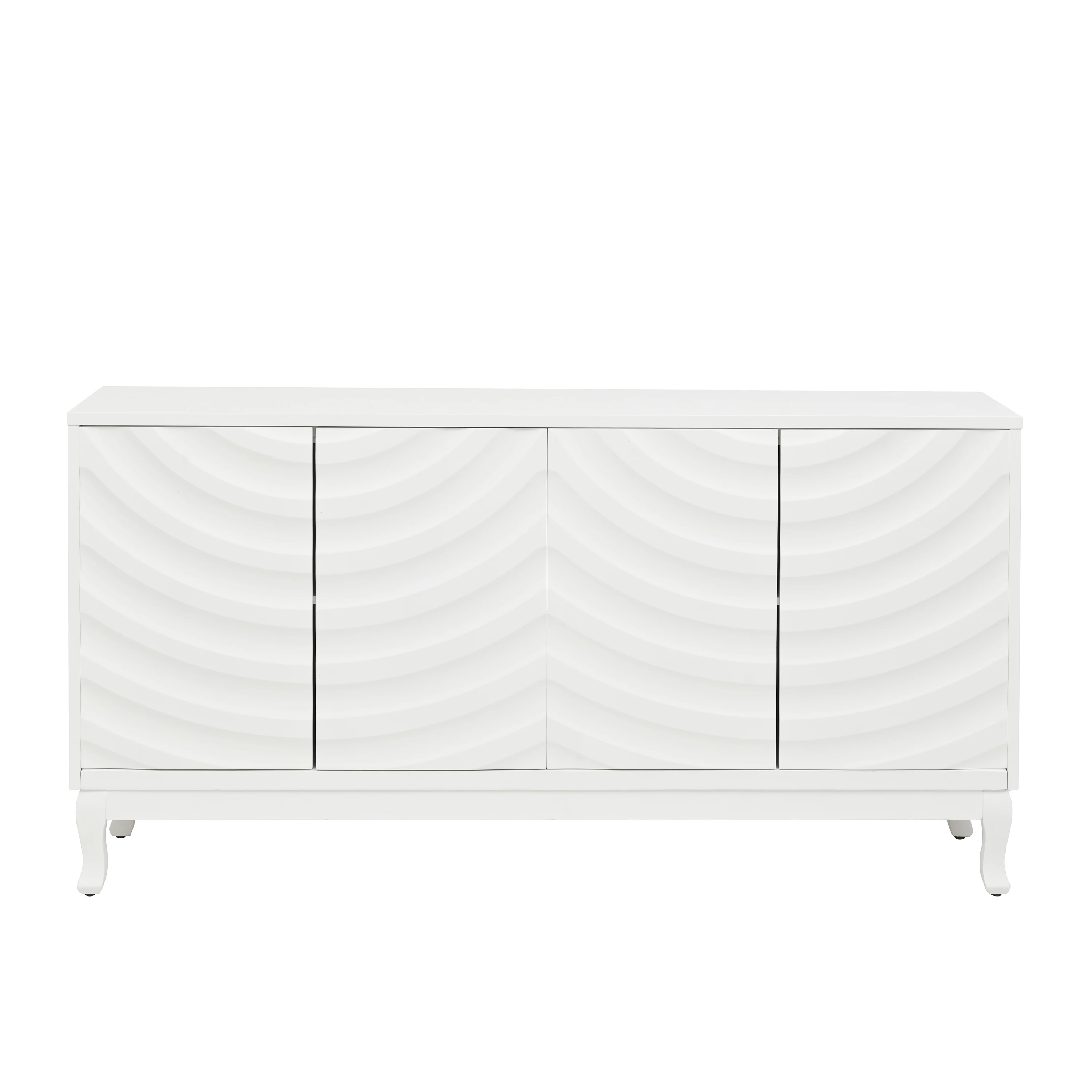 تتميز خزانة جانبية أنيقة بأبواب متموجة ومتطورة مع تصميم أخدود مقوس في تصميم أنيق بأربعة أبواب، قابل للتعديل