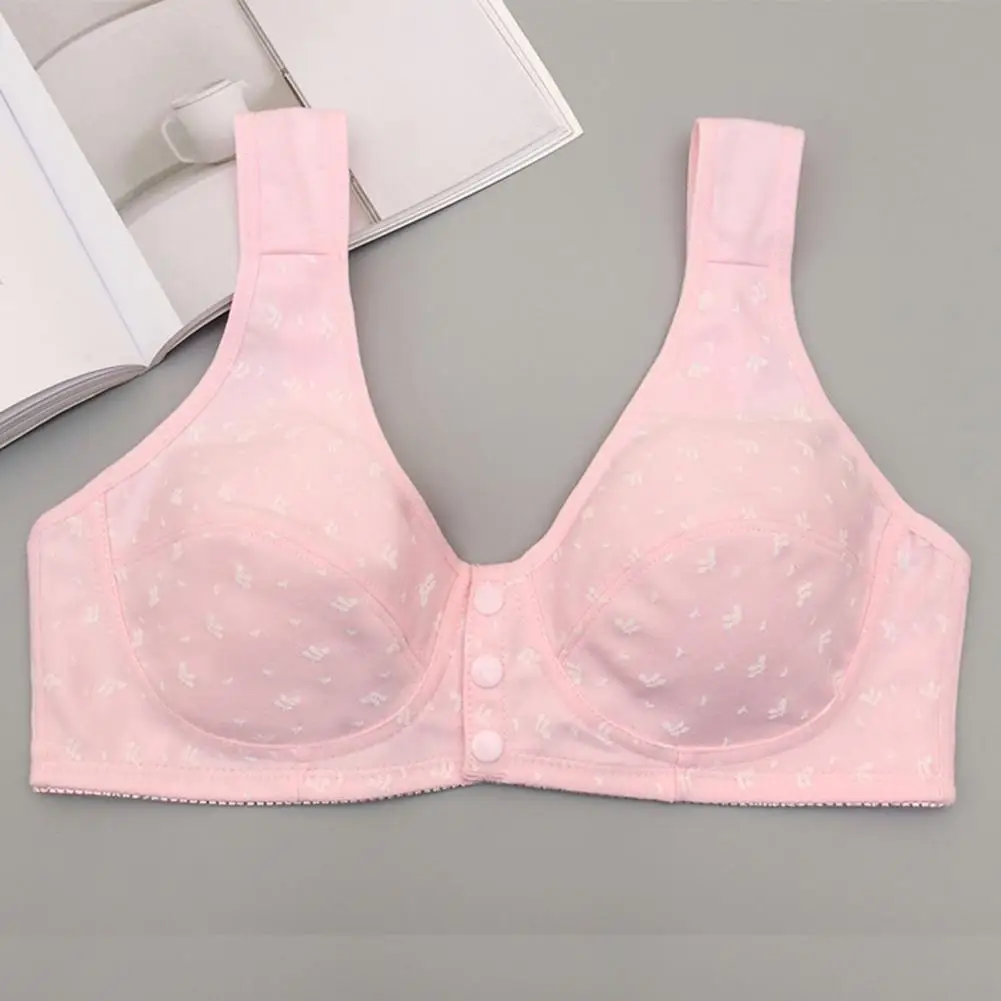 Cotton Blend Bra Fabric Bra Comfortable Front Button Closure Yoga Bra with Shockproof Push-up Design Wide Shoulder for Active