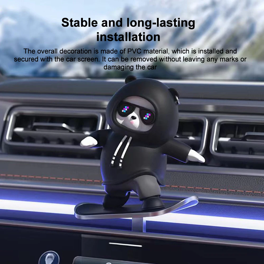 لوح تزلج على شكل دب مع قضيب تزلج للسيارة ، ديكور منزلق أوتوماتيكي ، إكسسوارات داخلية للسيارات ، هدية لطيفة #4