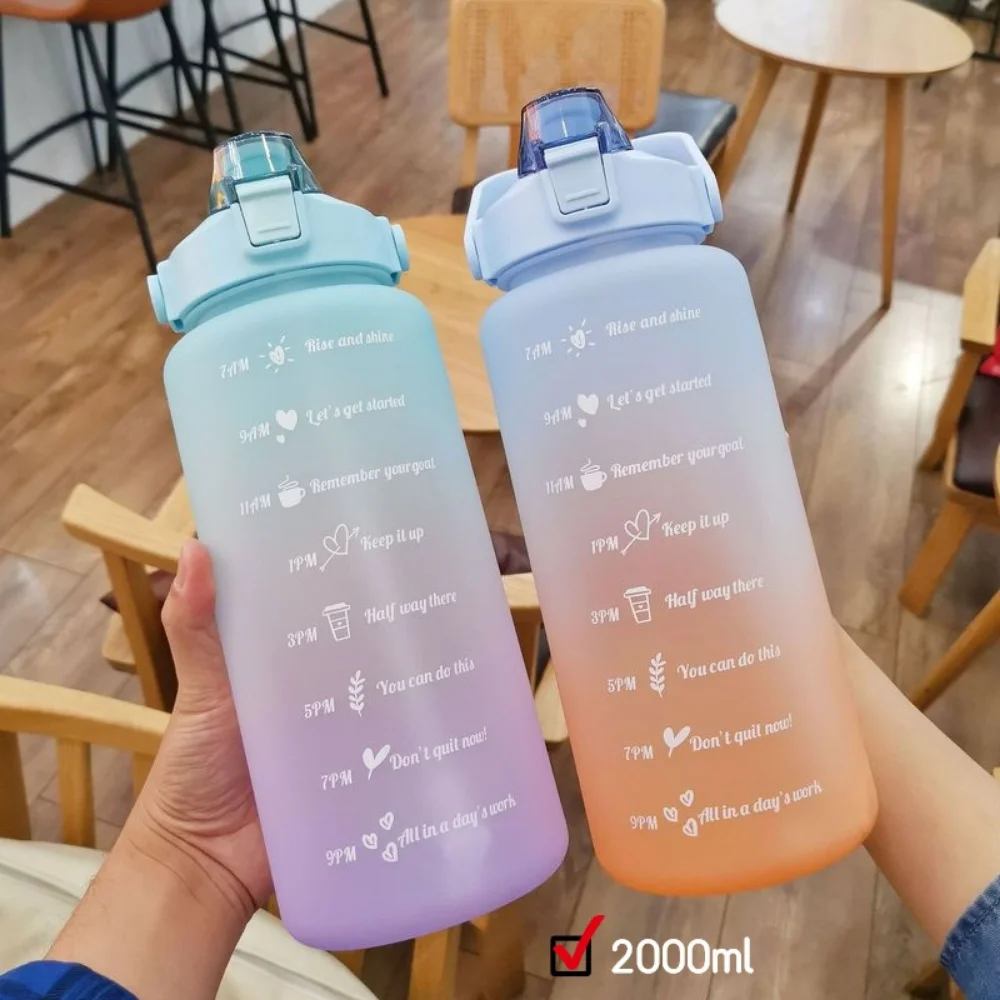 2000ml Large Capacity Plastic Straw Water Cup Sports Water Bottle Outdoor Camping Drinking Tools Frosted Student Couple Cup