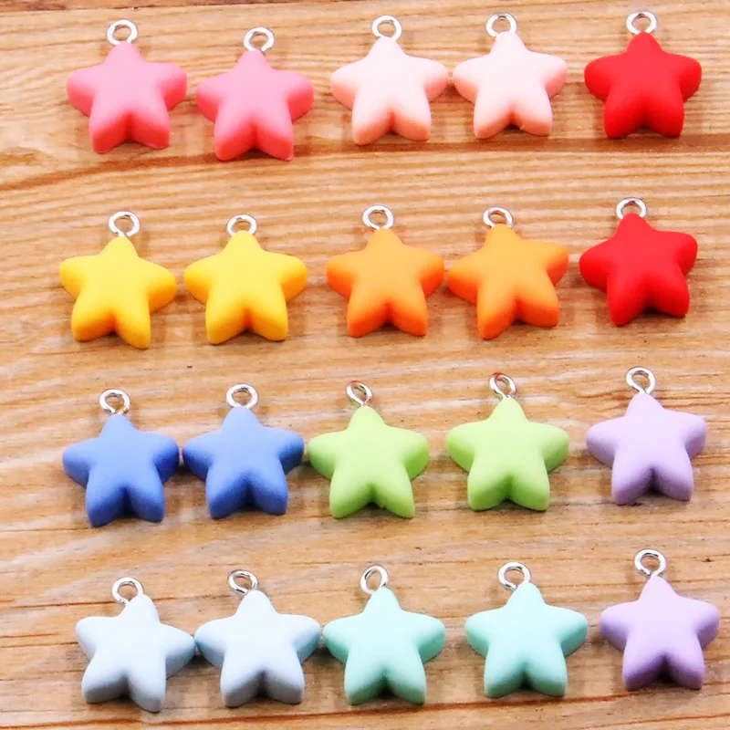 20Pcs 14X17MM Cute 10 Color Star Resin Earring Charms Diy Findings Kawaii 3D Phone Keychain Bracelets Pendant For Jewelry Making