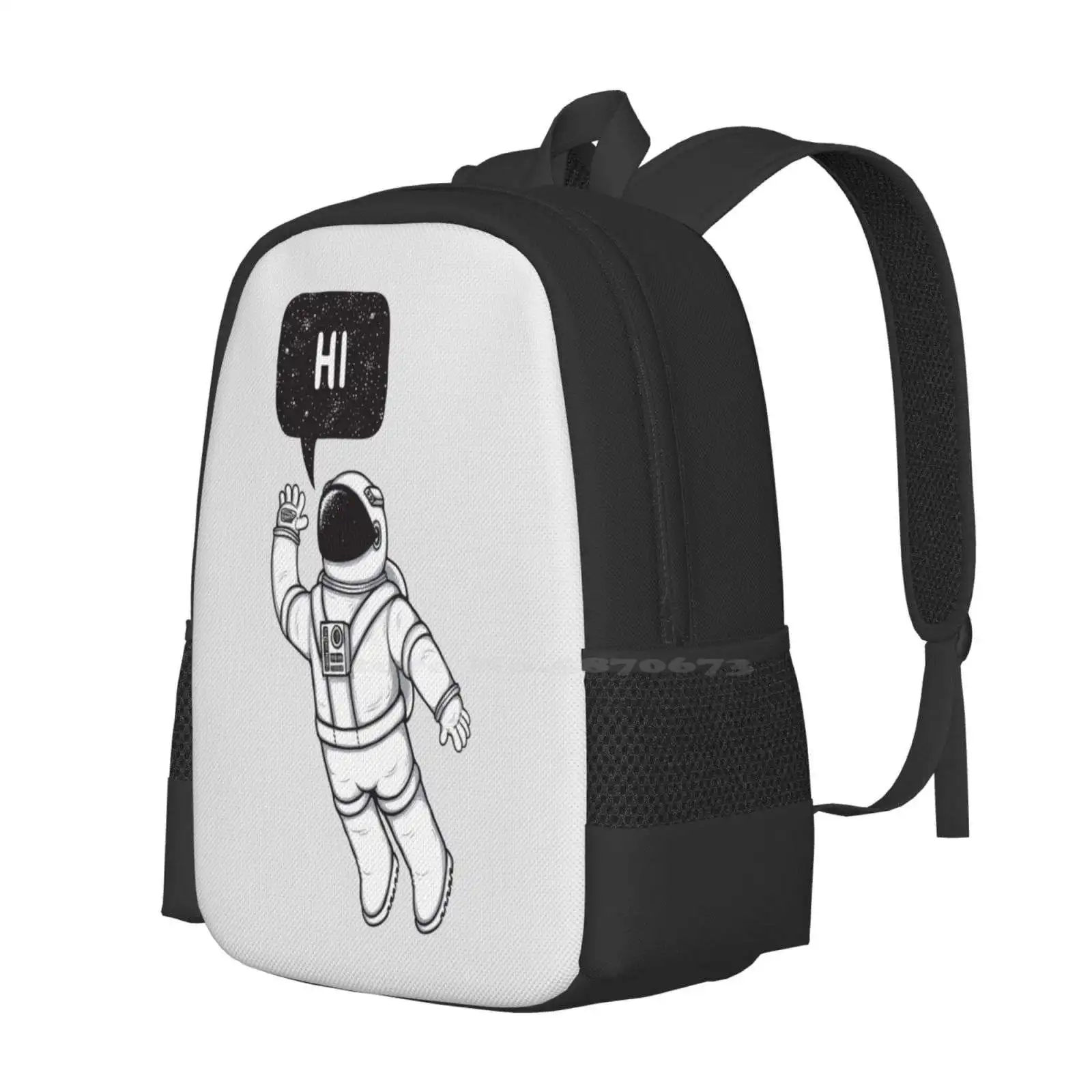 Greetings From Space Hot Sale Schoolbag Backpack Fashion Bags Astronaut Space Vector Black White Greetings Fun Stars Cute