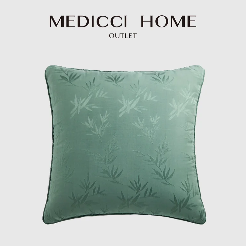 Medicci Home Bamboo Leaves Jacquard Throw Pillow Covers Oriental Art Decorative Cushion Case 45x45cm For Living Room Sofa Chair