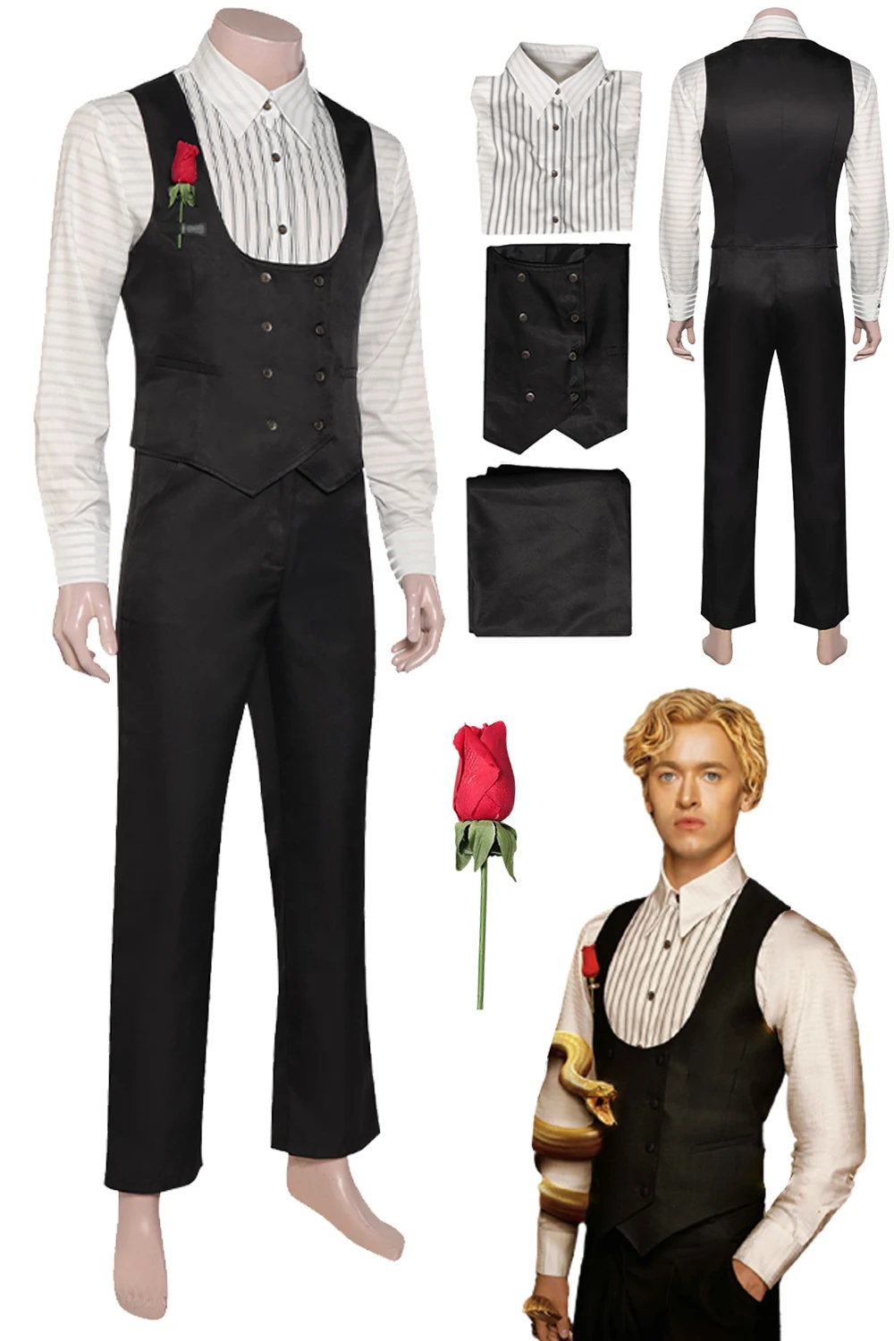 Coriolanus Snow Cosplay Set pour homme adulte, film Hunger Cos Game, oiseaux chanteurs, Halloween, carnaval trempé, salle, ballade, 2023