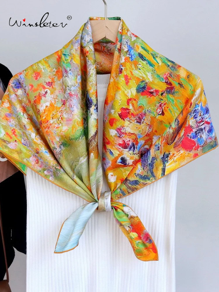 

Шелковый платок Winsleter для женщин, 18 мм, 100% натуральный шелк, элегантный, 88*88 см, двусторонний принт, винтажный, подарок для мамы, весна 2026, A62348CC