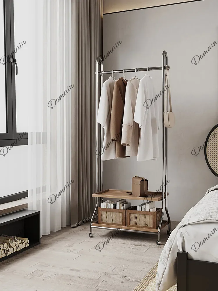 Q yI Coat rack floor-to-ceiling bedroom household with wheels removable hanging clothes rack indoor bedside medieval storage rac