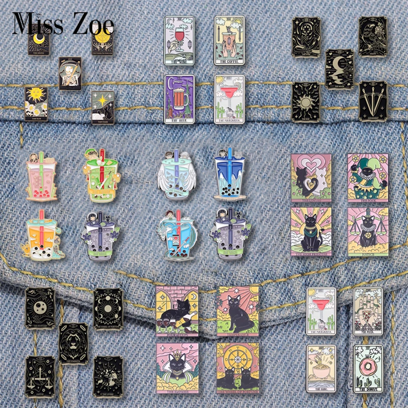 Tarot Set Enamel Pins Custom Noface-man Calcifer San Howl Sun Moon Brooches Lapel Badges Punk Goth Jewelry Gift for Friends