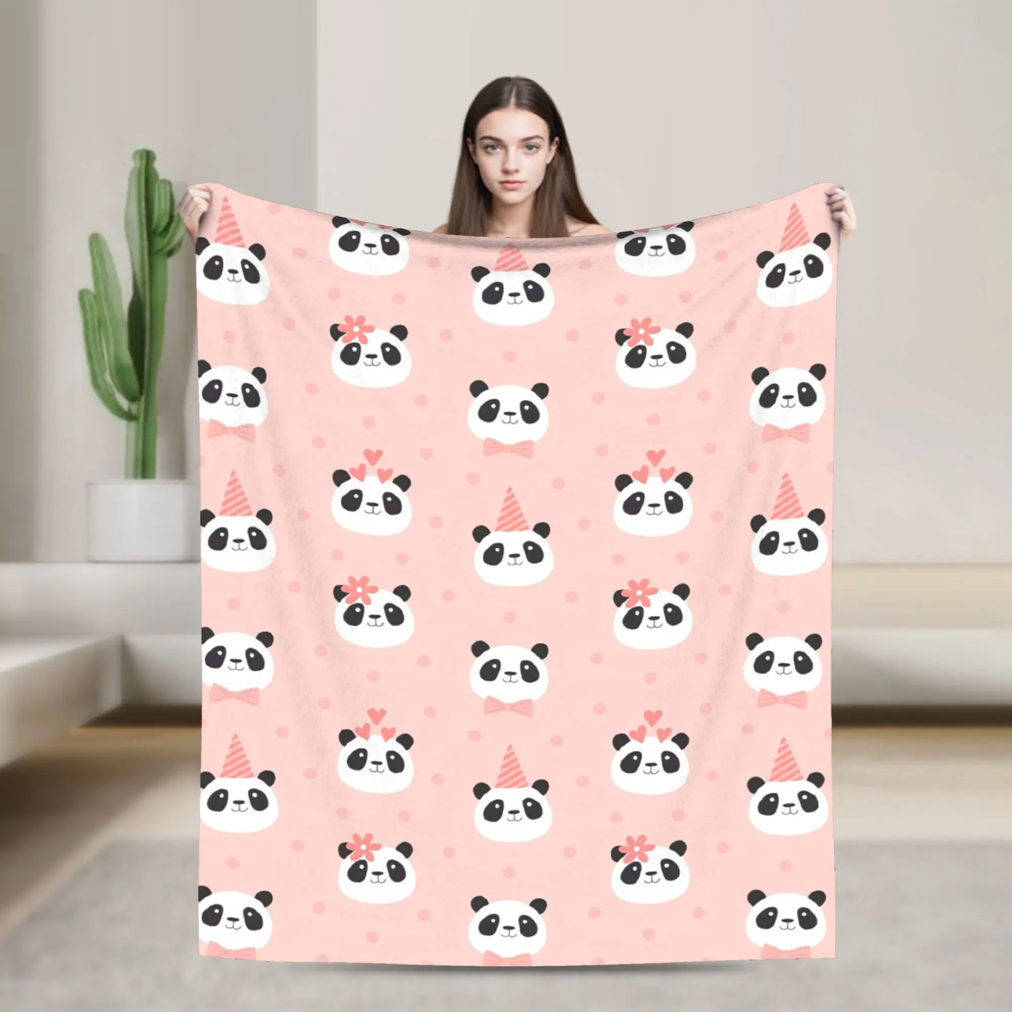 Pink Panda Animal Fleece Throw Blanket  Blanket for Sofa Couch Super Warm Bedding Throws