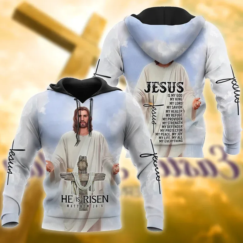 1 pièce personnalisé votre image jésus croix dieu impression 3D hommes à capuche printemps et automne pull décontracté à manches longues pour hommes haute-Qua