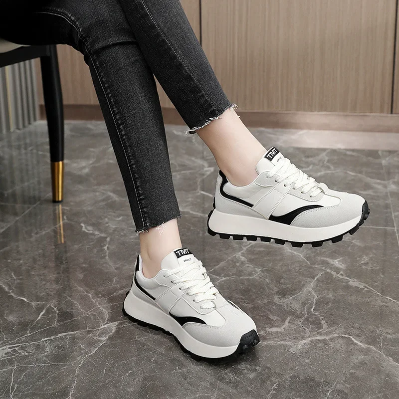 New Casual Platform Sneakers Women 2024 Leather White Women Sport Shoes Winner Thick-soled Fashion Platform Vulcanized Shoes