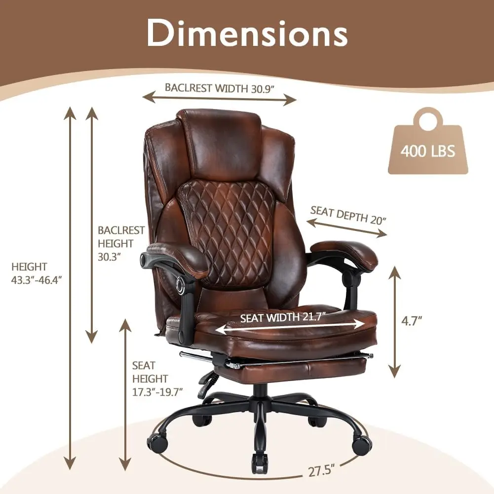 Office Chair with Footrest, Reclining Desk Chair with Leg Rest, Big and Tall Chair 400 lbs Capacity, Executive