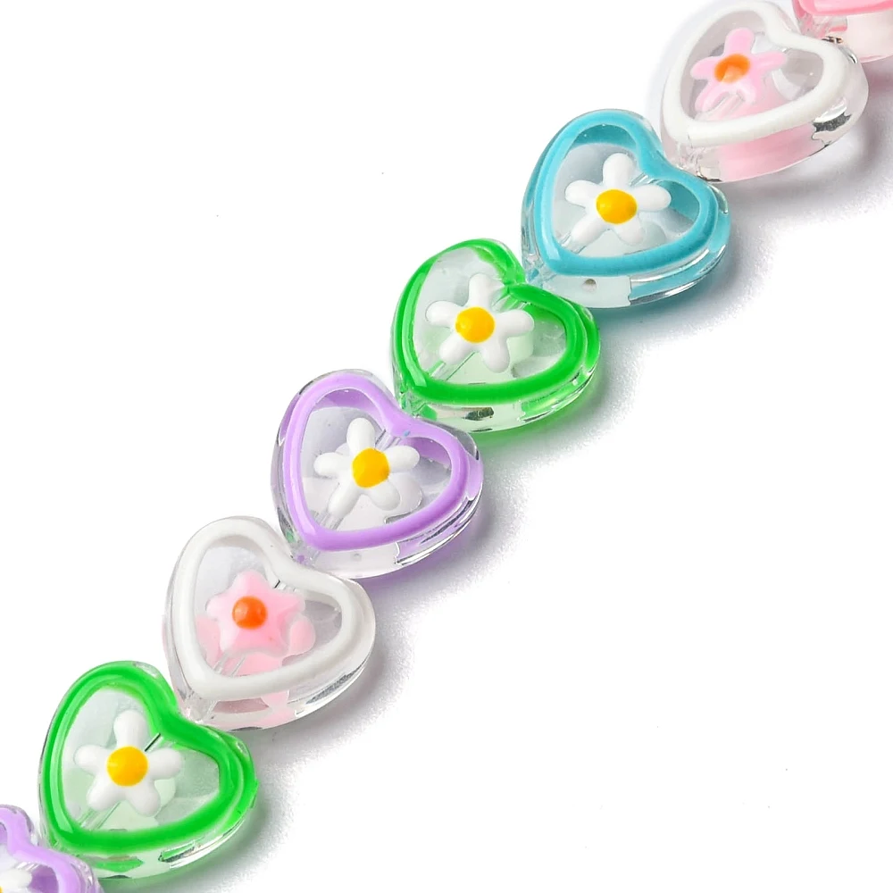 PandaHall 30 Stück Zufällige Farben Transparente Handbemalte Glasperlen mit Blumenmotiven, für Halsketten- und Armbandherstellung – Detail 3