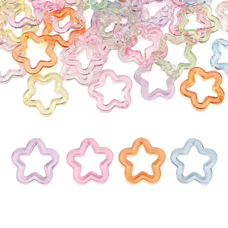 20pcs 30mm Multi Color Transparent Pentagram Beads Bracelets Spacer Acrylic Hollow Star Beads Charms for Jewelry Making Findings
