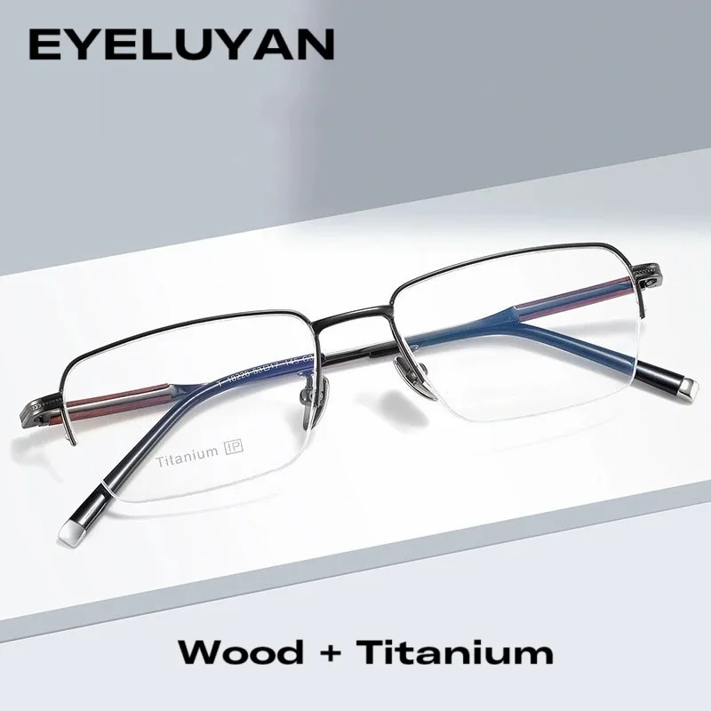 

EYELUYAN деревянная титановая прямоугольная оправа для очков без оправы, новинка 2025, оправа для очков в деловом стиле, легкие очки