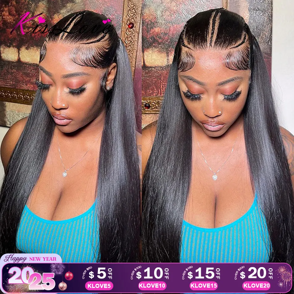 KissLove Straight Pre Braided Lace Front Wig Ready To Go Wigs Invisible HD Lace Frontal Wig Human Hair Pre Everything Done Wigs