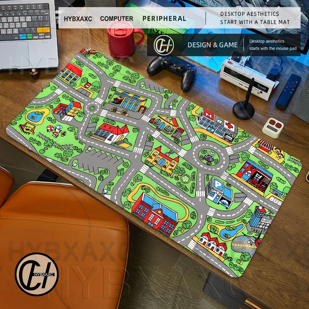 Accesorios de configuración para juegos, alfombrilla de ratón de dibujos animados de ciudad y carretera, alfombrilla de escritorio grande, alfombra de ciudad, alfombrilla de ratón nostálgica, alfombrillas de mesa para ordenador, 1 ud.